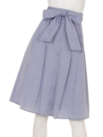 シャンブレー×プリーツフレアスカート/ブルー