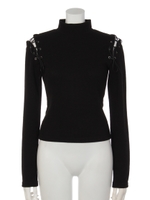 ショルダーレースアップトップス/ブラック