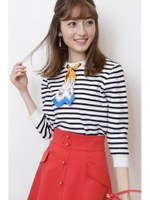 スカーフ付ボーダーニット/特殊ネイビー