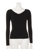 スカラVネック前後2wayリブニットプルオーバー/ブラック