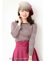 スカラップボーダーニット/ボルドー(070)