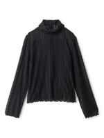 タートルネックレースカットソー/ブラック