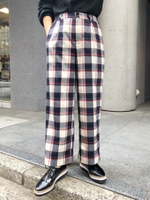 チェックソフトワイドパンツ/ネイビー