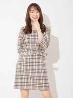 チェックハートネックワンピース/ベージュ