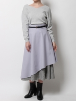 チェック柄イレヘム切替ベルト付スカート/ラベンダー