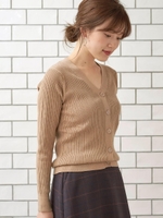 デザインリブVネックカーディガン/ベージュ