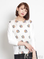 トルファンゴールド+ラウンドフラワーパターンプリントドルマンカットソー/ベージュ