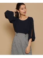 ドットチュールスリーブブラウス/ネイビー(093)