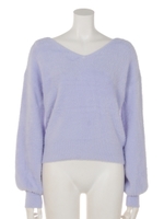 ネコヤーンアクセ付きニット/ブルー