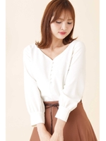 ハートネックフロント釦パフブラウス/エクリュ1(031)