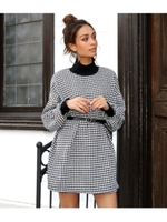 ハイネックガンクラブチェックチュニッ/ホワイト/ブラック(058)