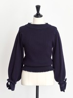ハイネックボリューム袖ニット/紺