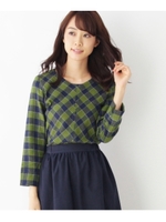 バアスチェックフレアブラウス/モスグリーン(224)