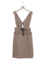 バックリボンサス付レースアップスカート/キャメルチェック