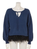 パフスリーブフェザーニットPO/ブルー