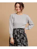 ビジュー肩ボタンコットン混リブニット/ライトグレー(911)