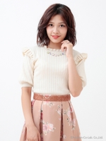 ビジュー付リブニットトップス/ホワイト