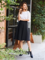 ピンストフレアスカート/ブラック