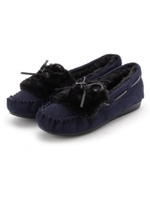 フェイクファーモカシン風フラットシューズ/ネイビー(093)