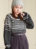 フェザーミックスノルディック柄ニット/ブラック柄