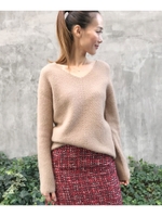フォックスシャギー Vネックニット/ベージュ(052)