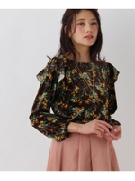 フラワープリントベロアトップス/ダークブラウン(143)