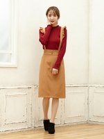 フリルサス付きナロースカート/キャメル/A