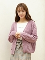ブライトモールケーブルショートＶカーディガン/ラベンダー/ピンク