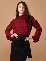 プチハイネックプリーツトップス/ボルドー