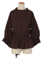 プリーツキャンディースリーブブラウス/茶