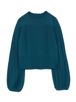 プリーツ袖ニットプルオーバー/BLU