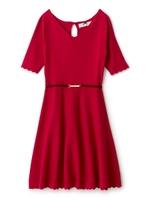 ベルトツキスカラニットワンピ/レッド