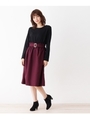 ベルト付きギャザーフレアワンピース/ボルドー(064)