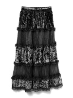 ベロアxレース切り替えスカート/ブラック