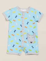 ボーイズBABYnotsobig ボーンプリントDOGアップリケ半袖カバーオール/ブルー
