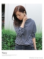 ボーダーセミオフショルカットソー/ネイビー