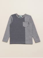 ボーダー切替長袖Tシャツ/杢グレー