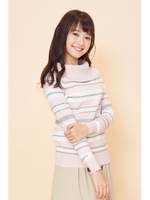 マルチボーダーオフショルニットプルオーバー/ピンク