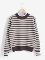 マルチボーダーハイネックニット/ブラウン柄