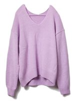 ミドルゲージウール混Vネックニット/ラベンダー