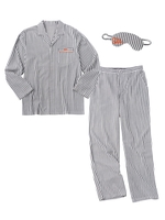 メンズシャツパジャマセット/ストライプBK