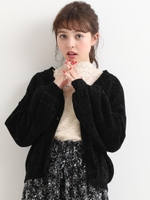 モールVニットカーディガン/ブラック