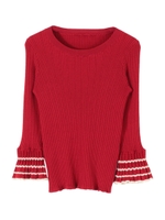 ラインフレアスリーブライトニット/レッド