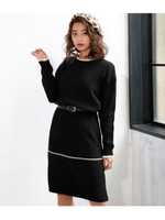 【CHILLE】 ラインポイントリブニットワンピース/アイボリー(003)