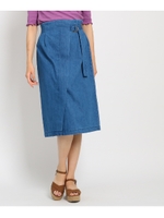 ラップ風デニムスカート/ブルー(092)