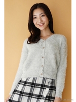 ラメフェザーニットカーディガン/グレー