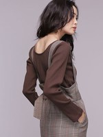 ランダムリブボートネックカットソー/ブラウン