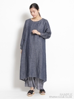 リネンデニムバイオワッシャーワンピース/ブルー