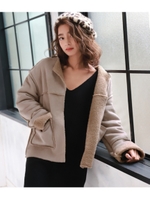 リバーシブルムートン風コート/モカ(016)