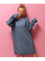 リブニットゆったりワンピース/ブルー(019)